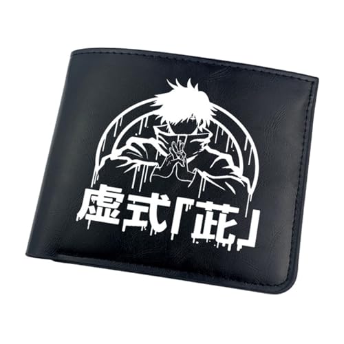 RYNDEX Jujut-su Kais-en Anime-Geldbörsen, Zweifach Gefalteter Geldbörse Klein, PU-Leder Geldbörse Brieftasche Wallet(Color:Black 12)