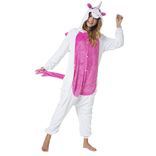 Katara 1744 Einhorn Onesie Kostüm, Märchen, Party, Karnevals-Kostüm Fantasie in Rosa-Weiß, Verkleidung zum Fasching, Sleepsuit, Schlafanzug, Hausanzug, Jogginganzug, Cosplay, Tierkostüm