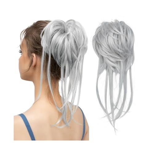 Haarteil Synthetische elastische Messy Bun-Haarteile, lockiges Haargummi, schwarz, blond, braun, Chignon-Band, Hochsteckfrisur, Donut for Frauen, natürliches Kunsthaar Haarverlängerung(Light Silver Gr