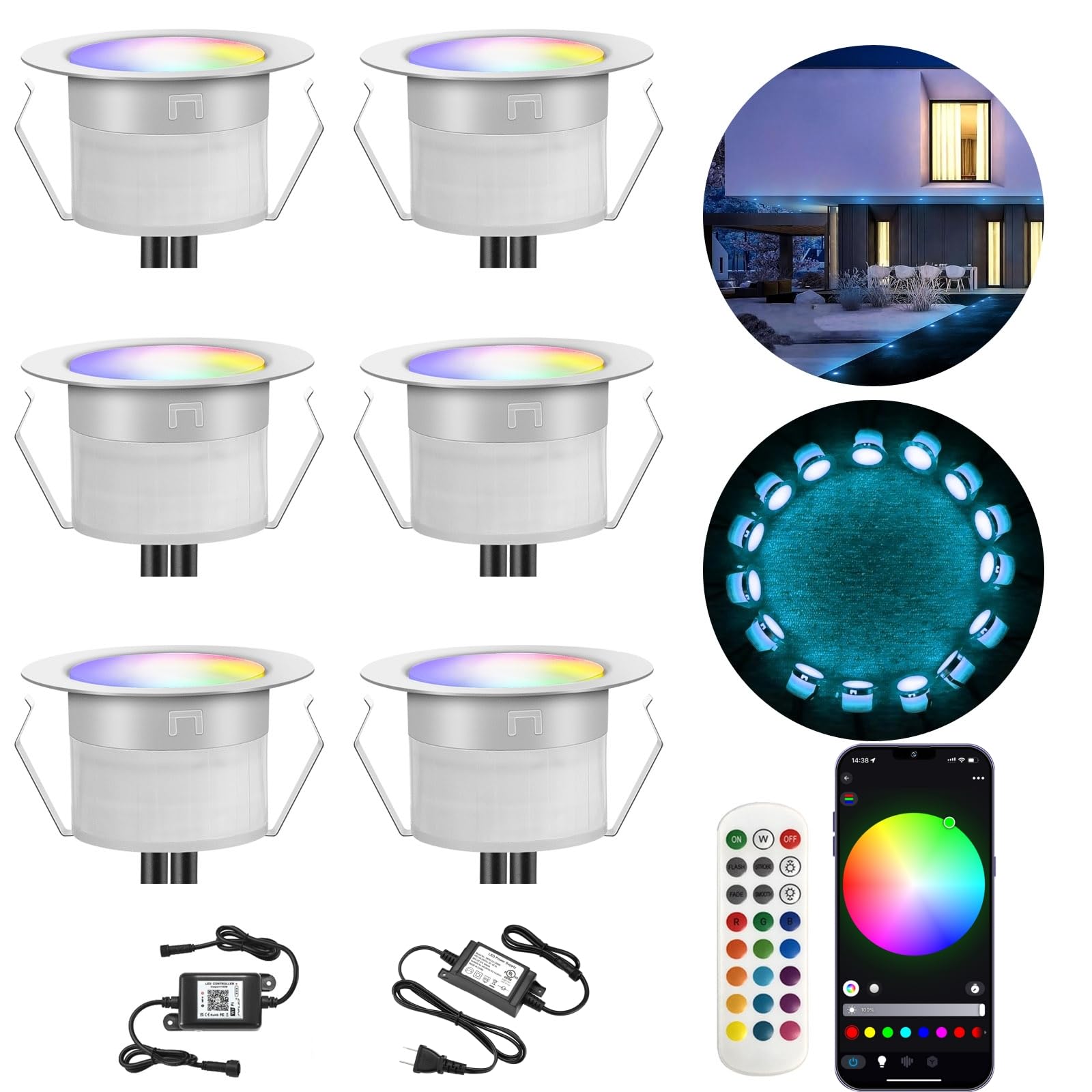 INDARUN LED Bodeneinbauleuchten Aussen RGB 6er Set, Ø31mm WiFi Terrasse Einbaustrahler, Led Terrassenbeleuchtung IP67 Wasserdicht Boden Licht für Küche Garten Treppen