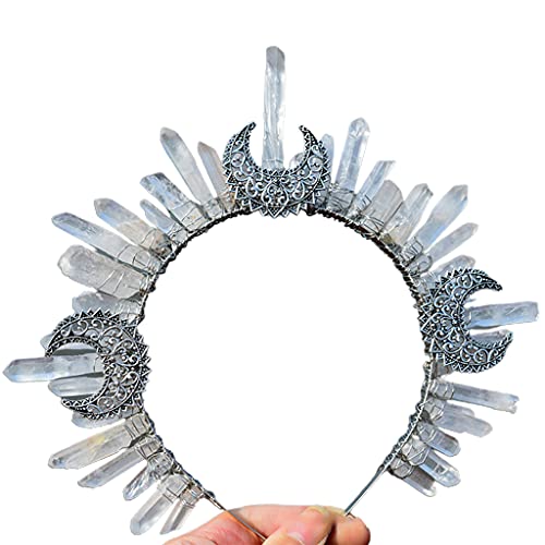 Natürlicher Kristall-Quarz-Schmuck-Stirnband, Retro-Stil, Metall, Mond, Hexe, Zauberer, Hochzeit, Braut, Kopfschmuck, Foto-Requisiten, Mond, Hexe, Zauberer, Stirnband