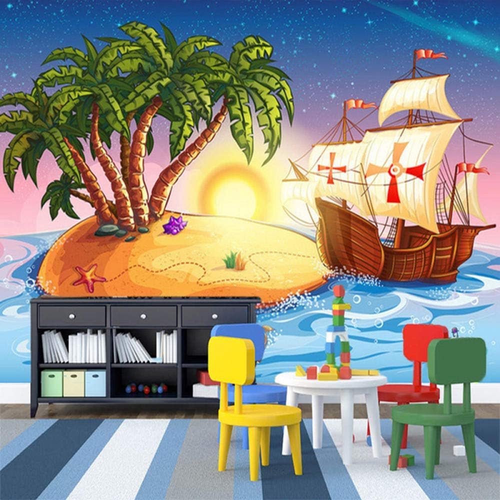 Cartoon Piratenschiff Insel 3D Tapete Poster Restaurant Schlafzimmer Wohnzimmer Sofa TV Dekorative Wand-300cm×210cm