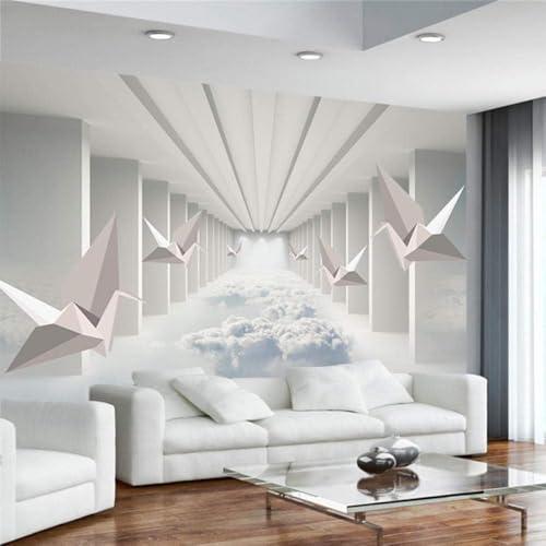 Papierkraniche Weiße Wolken Architektur 3D Tapete Poster Restaurant Schlafzimmer Wohnzimmer Sofa TV Dekorative Wand-430cm×300cm