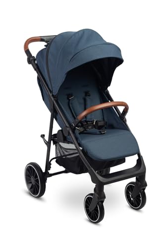 CARETERO ELMA Kinderwagen Buggy - Buggy mit Liegefunktion - Klappbar, mit Regenschutz, Beinabdeckung und 5-Punkt- Sicherheitsgurt - 8,5 kg Leicht - Jeans Blau