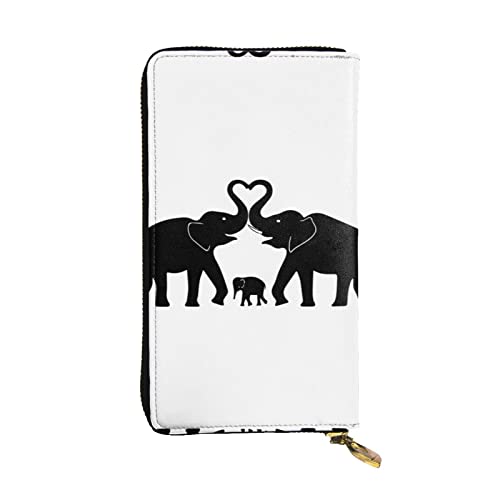 DMORJ Old Elephant And Young Elephant Leather Long Clutch Wallet : 7.48x4.13 Inch Comfortable Lightweight Waterproof Durable Nice Gift, Black, One Size, Schwarz , Einheitsgröße