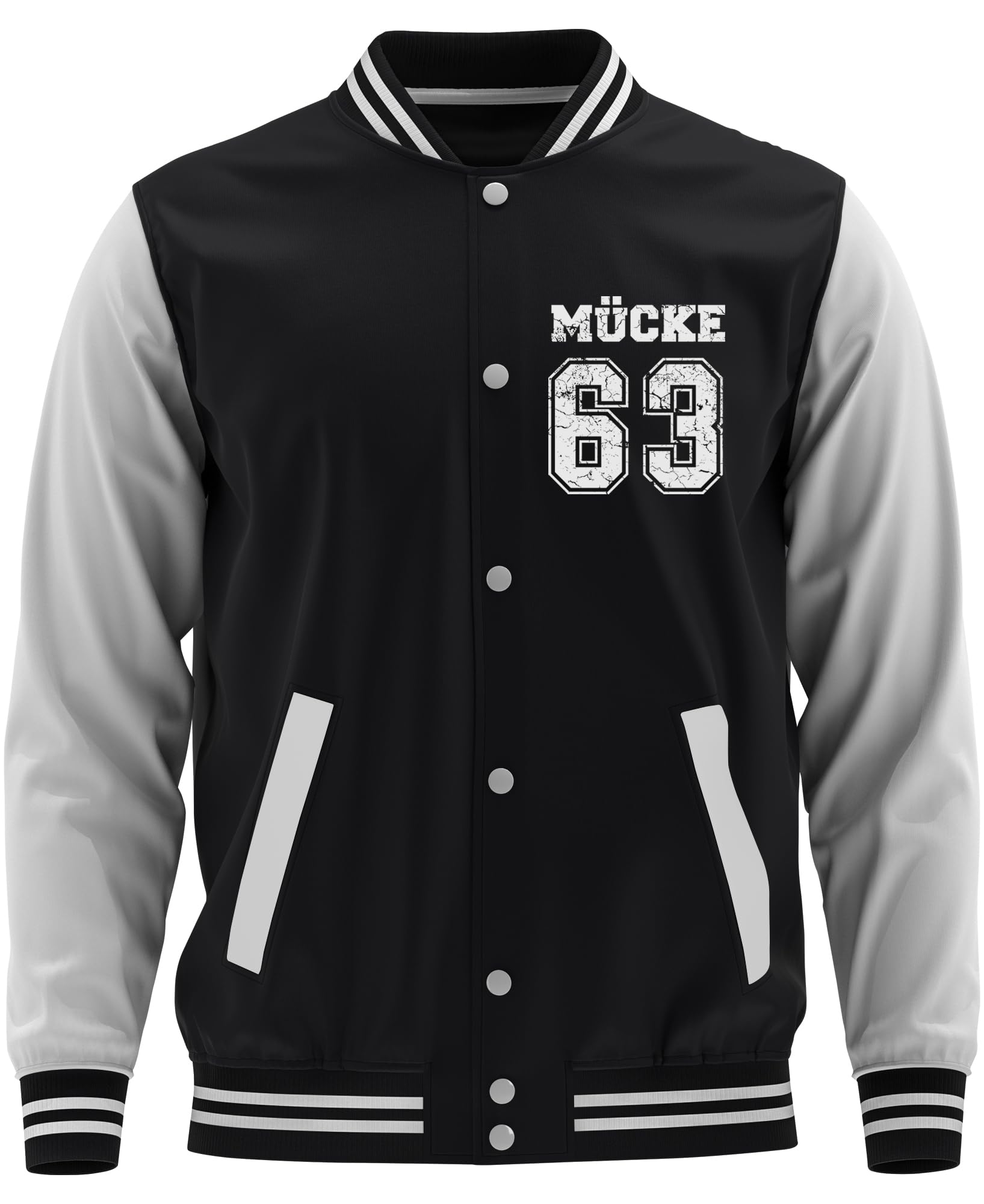 UGLYSHIRT Mücke 63 Herren College Jacke | Football Jacke Weltkulturerbe Freizeit | M1 Schwarz (S)