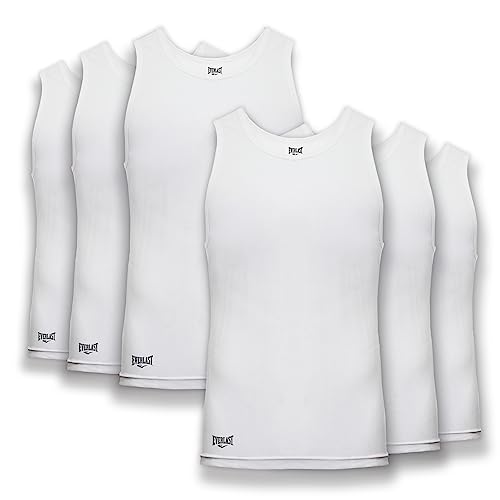 Everlast 6-Pack Men's Essential Tank Tops, Undershirts Breathable, Tagless, Mens T-Shirt 60% Cotton / 40% Polyester (XL, White)