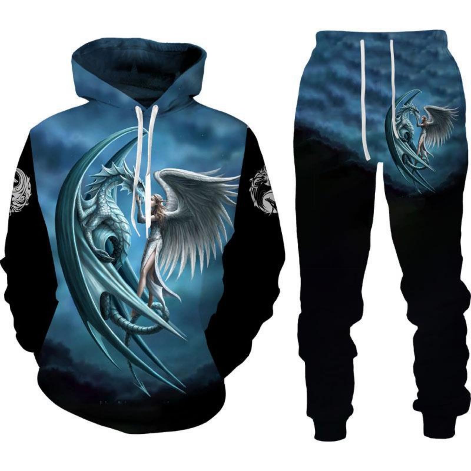 RIAAJ Männer Chinesischer Drache Hoodie 3D Gedruckt Lose Pullover Chinesischer Drache Sport Shirt Jogging Anzug Sport Set (F7,2XL)