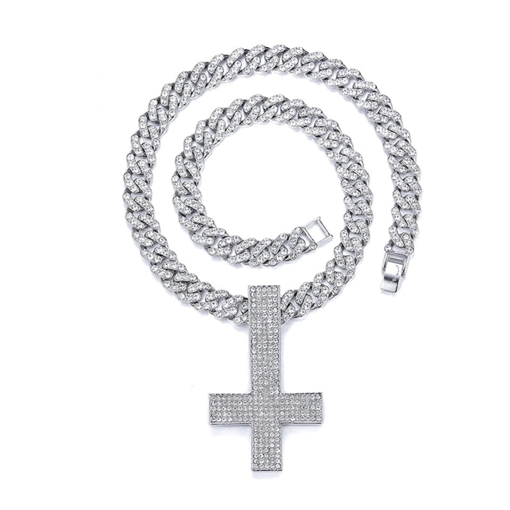 Bydezcon Halsketten für Frauen, übertriebene Hip-Hop-Kreuz-Halskette, kubanische Kette, Hip-Hop-Anhänger, Choker, Strass-Halskette, Modeschmuck, Umweltfreundliche Legierung + 5A Strass