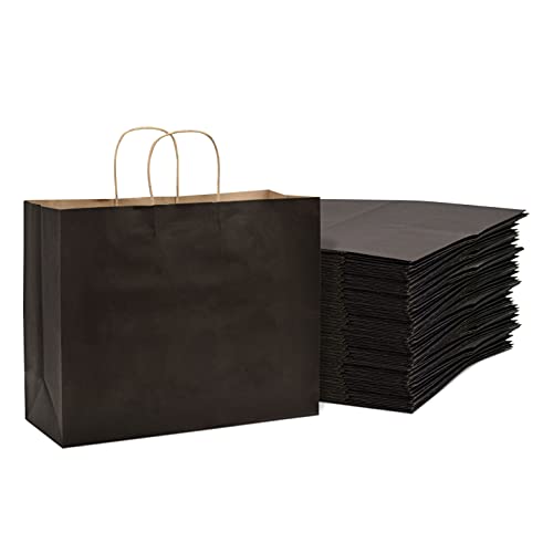 Prime Line Packaging 40,6 x 15,2 x 30,5 cm, schwarze Geschenktüten mit Griffen, große Papiertüten, KraftEinkaufstaschen in Großpackung für Boutiquen, kleine Unternehmen, Einzelhandelsgeschäfte,