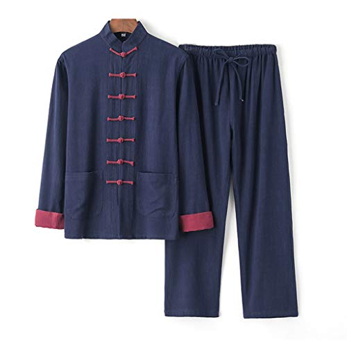 ZHOUXIAO Baumwollleinen Tai Chi Uniform Tang Anzug Männer Hanfu Chinesische Traditionelle Kung Fu Uniform Meditation Kleidung Kampfkunst Anzug Morgen Übungen Kleidung Kleidun cyan1-3XL