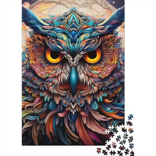 Fantasy Art Eule Holzpuzzle Erwachsenenpuzzle Kunstpuzzle für Erwachsene 1000 Teile ganze Familie und die 29,53x19,69 Zoll