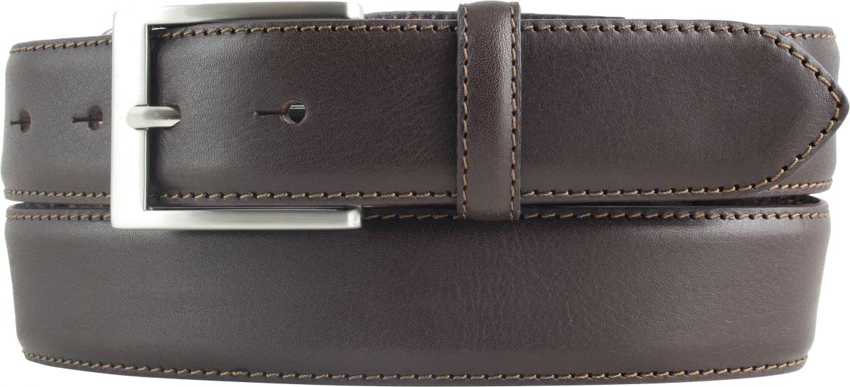 BELTINGER Hochwertiger Anzuggürtel aus Vollrindleder 3,5 cm | Bombierter Ledergürtel Herren 35mm | Business-Gürtel made in Italy | Braun 85cm