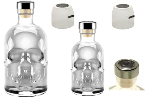 Totenkopf Flasche Skull leer 4 St. 2x 0,5 L & 2x 0,2 L Profi Set mit Titan Kappe & Kapsel Piraten Schädel