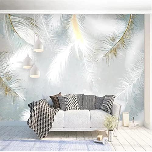 XLMING Einfache Handgemalte Aquarell-Feder Küche Esszimmer Arbeitszimmer Wohnzimmer TV Hintergrund Wand 3D Tapete-300cm×210cm