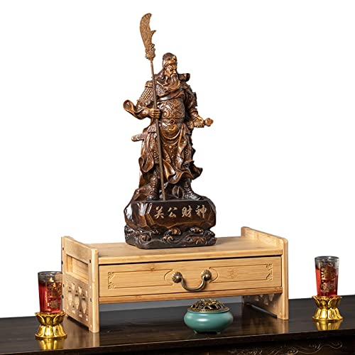 Hölzerne Wiccan kleine Altar Tisch Buddhist Tisch, Mit Schublade, Wicca-Altartisch mit Aufbewahrung, Bambus-Schreintisch for buddhistischen/Tee-Hausaltar, kleiner Raum, orientalisches Dekor(Beige,Medi