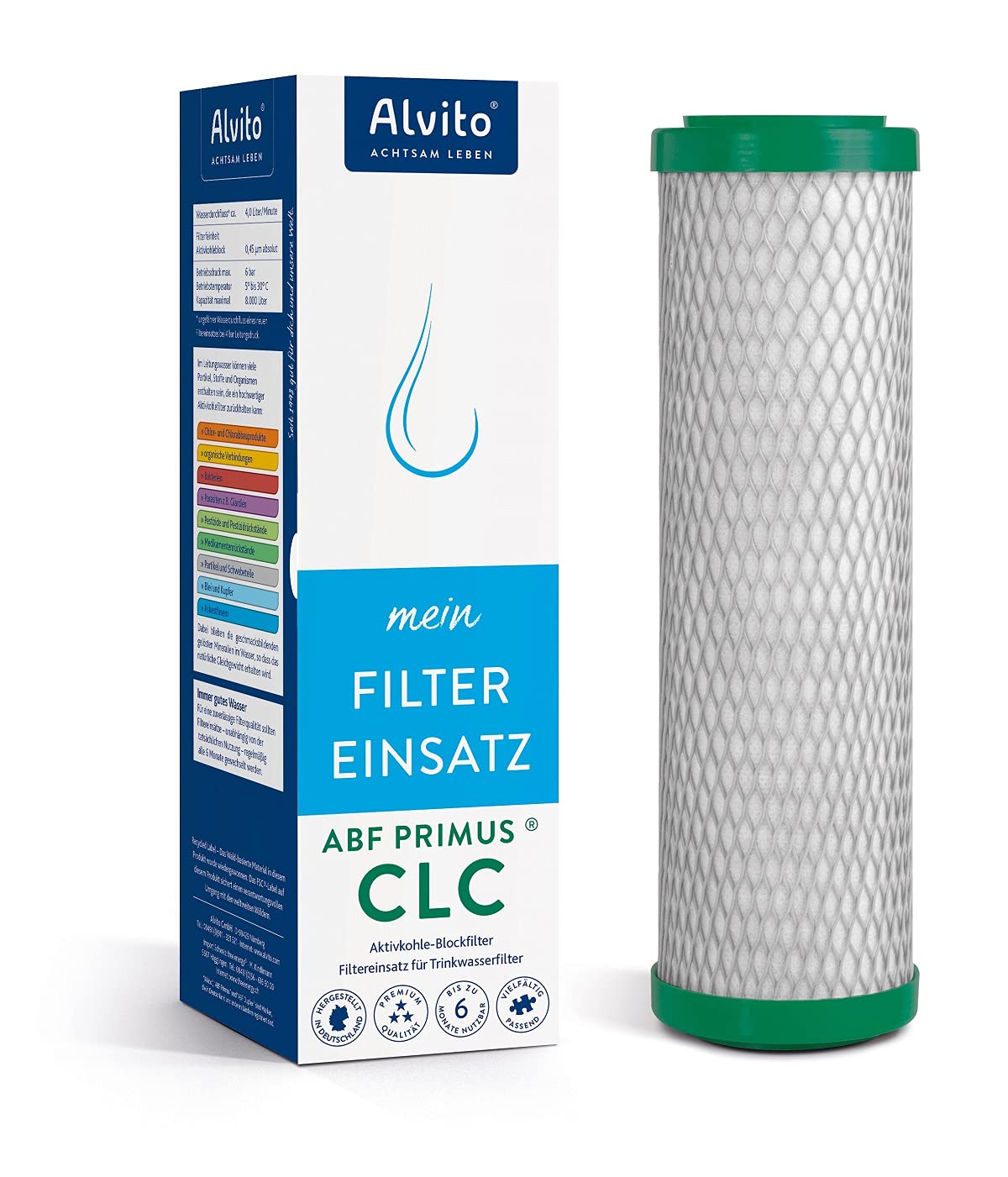 Alvito Filter Filterkartusche Aktivkohlefilter ABF Primus® Duplex® SD/CLC/EM/SD (gelb, blau, grün, rot) | (Primus CLC grün)