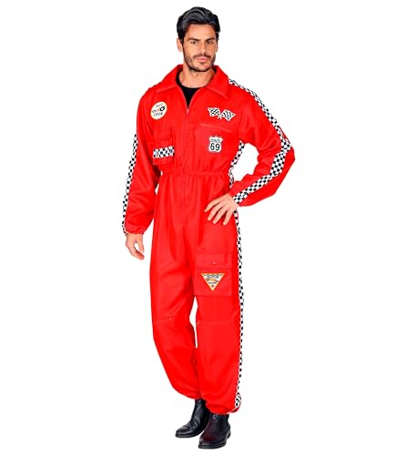 Widmann Rennfahrer Kostüm Overall Jumpsuit rot Anzug exklusiv (Herren Overall, Medium)