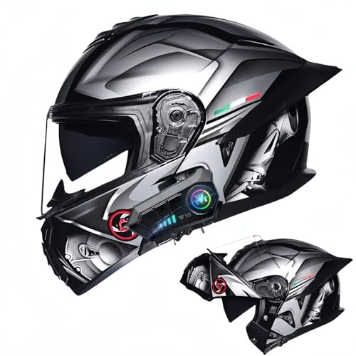 Bluetooth-Modularer Motorradhelm, ECE-Geprüfter Hochklappbarer Integralhelm, Straßenrad-Rennhelm, Mit Doppelvisier, Für Erwachsene, Männer, Frauen B,XXL63-64CM