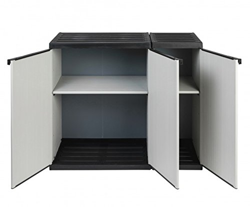 Kreher Modularer Universal Kunststoffschrank Kommode 2 in 1 mit DREI Türen und höhenverstellbaren Böden. Robuste Ausführung, in Grau. Maße BxTxH : 102 x 39,5 x 85 cm.