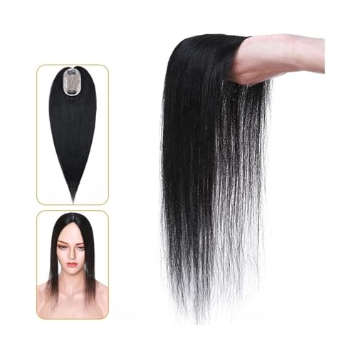 Haartopper für Frauen Echthaar-Topper for Frauen, 6 x 9 cm, handgebundene Haar-Topper mit Seidenbasis, 110% indisches Haar, glattes, natürliches Haarteil, Clip-in-Haarverlängerung Haarteil Topper Tou