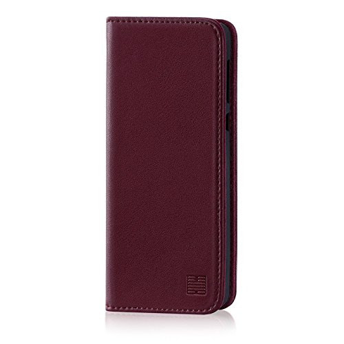 32nd Klassische Series - Lederhülle Case Cover für Huawei P Smart (2017), Echtleder Hülle Entwurf gemacht Mit Kartensteckplatz, Magnetisch und Standfuß - Burgunder