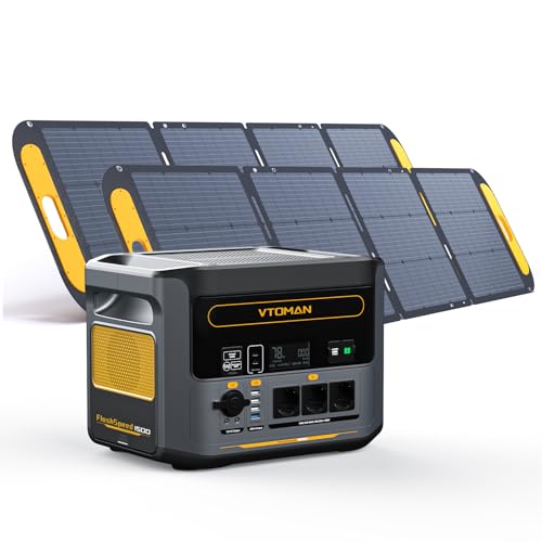 VTOMAN FlashSpeed 1500 Tragbare Stromstation 1548Wh mit 2*220W Pro Solarpanel, Vollständig aufgeladen in 1 Stunde, mit LiFePO4-Batterie betriebener Solar-Generator, 230V/1500W AC Ausgang/Eingang, USV