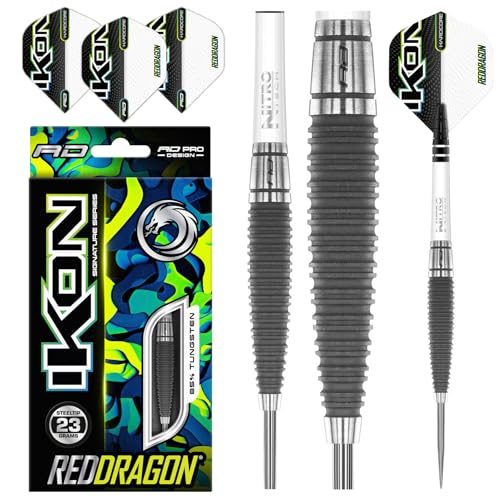 RED DRAGON Ikon 1.1 23 Gramm Professionelles Wolfram Steeltip Dart Set mit Flights und Schäften