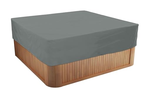 BaCover Whirlpool-Abdeckung, Quadratischer Allwetter Garten Spa Abdeckung aus 210D Oxford, Wasserdicht, Staubdicht, UV-geschützt Quadrat Poolabdeckung,Grau,218x218x50cm