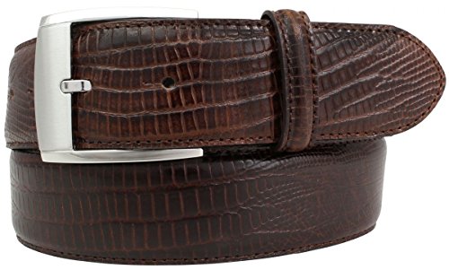 BELTINGER Gürtel mit Edelstahl-Gürtelschnalle und Echsenprägung 4 cm | Jeans-Gürtel 40mm Reptil-Optik | Mit Reptil-Muster 4cm | Braun 85cm