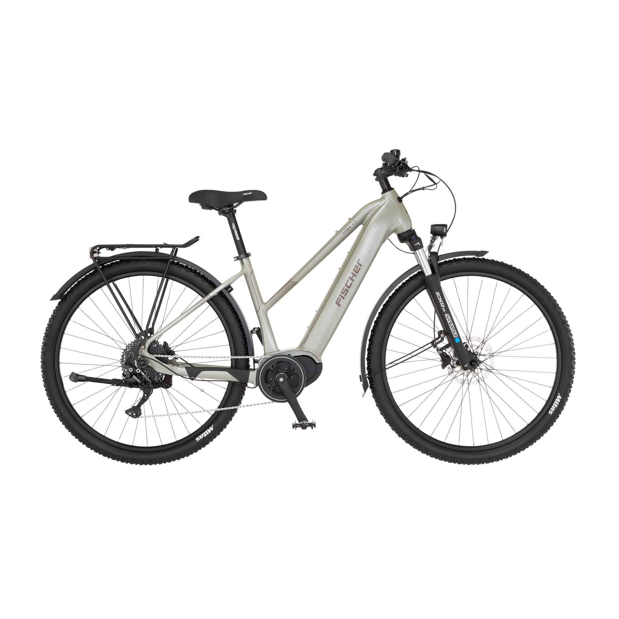 FISCHER E-Bike ATB TERRA 4.0i, Elektrofahrrad für Damen und Herren, RH 45 cm, Mittelmotor 80 Nm, 36 V Akku, grau