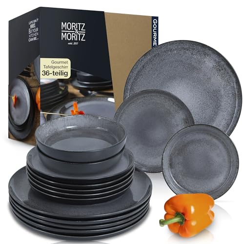 Moritz & Moritz VIDA 36-teiliges Geschirrset 12 Personen – Elegantes Teller Set 12 Personen aus hochwertigem Porzellan – Geschirr Set aus 12x Dinnerteller, 12x Dessertteller, 12x Suppenteller