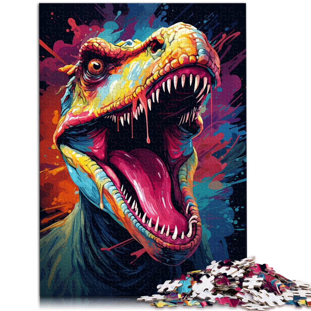 Spielzeug-Puzzle, farbenfrohes psychedelisches Gemälde eines Dinosauriers, 1000-teiliges Puzzle für Erwachsene, schwierige Holzpuzzles, schweres Puzzle 1000 Teile (50 x 75 cm)