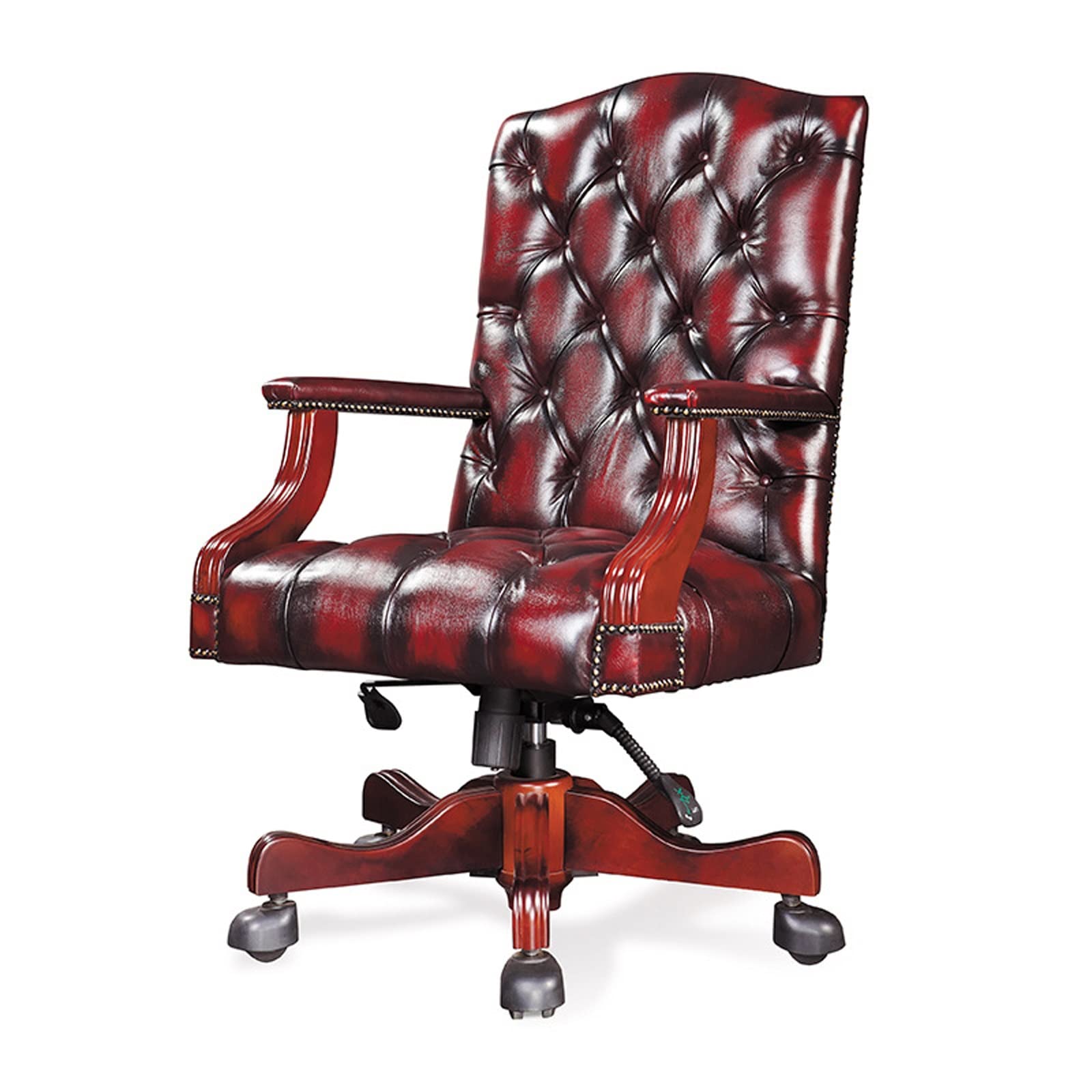 DameCo Boss Chair, ergonomischer Bürostuhl, Chefsessel aus Massivholz, verstellbarer, hebbarer, drehbarer Computerstuhl mit fester Armlehne (Farbe: A, Leder: Rindsleder) Lofty (A Rindsleder) Run