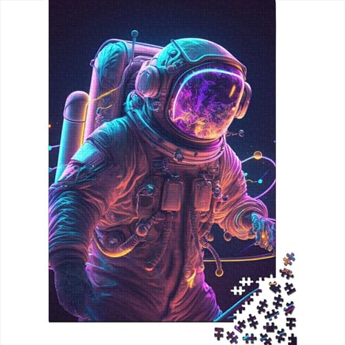 Neon-Astronaut-Puzzle aus Holz, 1000 Teile, Puzzle für Erwachsene und Jugendliche, Puzzle zum Stressabbau, schwierige Herausforderung, 75 x 50 cm