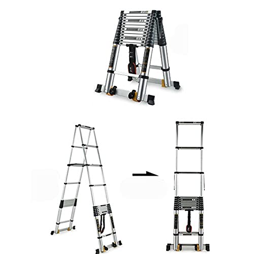 RASOANOA Trittleitern Tragbare Aluminium-Teleskopleiter, Mehrzweck-Teleskopleiter, Räder und unterste Sprosse, für Dach, Büro, Zuhause, Haushalt, täglicher Dachboden, leichtes tragbares Gewicht