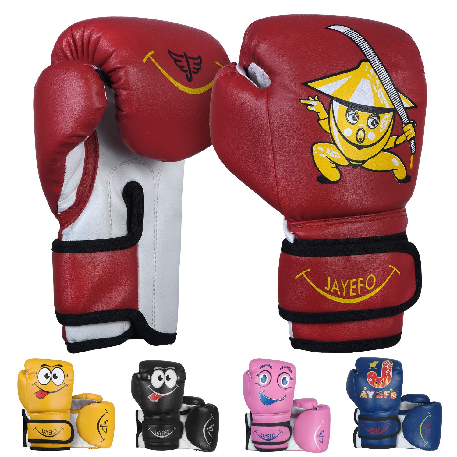 JAYEFO Kinder Boxhandschuhe - Trainings-MMA Jungen & Mädchen Boxsack Kickboxen & Muay Thai Handschuhe, Kinder, Jugendspiele Spaß | 6 oz Rot