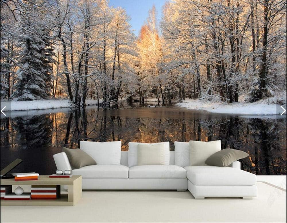 Natur Winter Wald Schnee See 3D Tapete Poster Restaurant Schlafzimmer Wohnzimmer Sofa TV Dekorative Wand-250cm×170cm