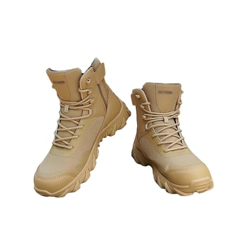 Wasserdichte, Rutschfeste, Atmungsaktive Wanderstiefel Für Herren, Militärische Taktische Stiefel Für Herren In Übergröße, Hoch Oben, Mit Schnürung Und Seitlichem Reißverschluss (Color : Brown, Size