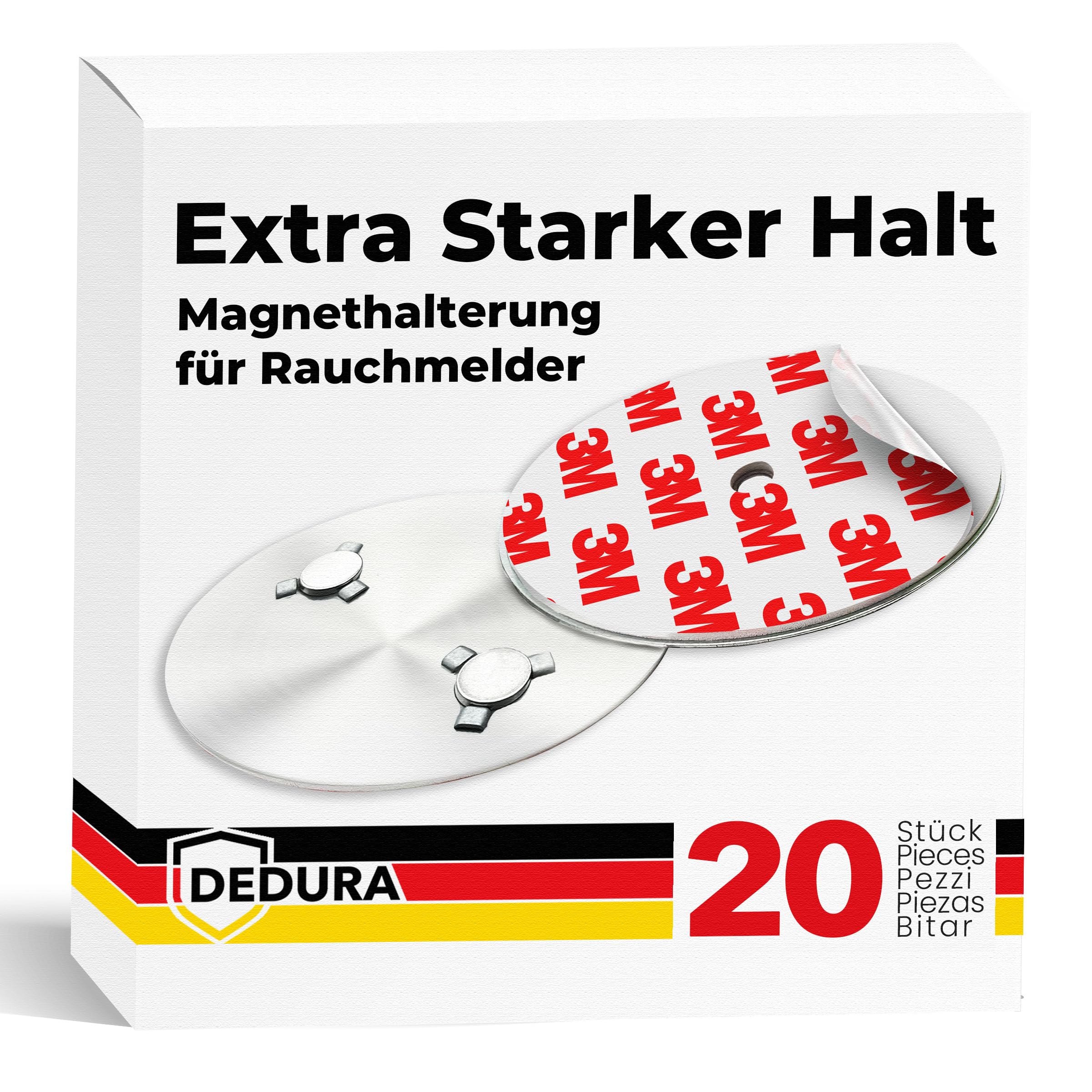 Rauchmelder Magnethalter 20er Set mit extra starken Klebepads - ohne Bohren und Schrauben - Magnethalterung geeignet für alle gängigen Rauchmelder und Feuermelder - Selbstklebende Befestigung