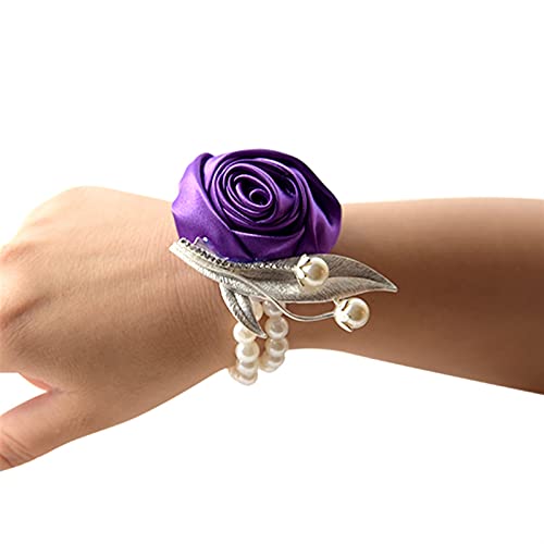 Ein Armband mit Blumen, ein Handgelenk mit Blumen Frauen Hochzeit Braut Brautjungfer Perle Handgelenk Blume Armband Boutonniere Braut Handgelenk Corsage Hochzeit Zubehör (Color : 8)