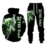 RIAAJ 3D wolf Jogginganzug Herren Jogging Sportanzug Fitness Sporthose Hose Hoodie Herren Trainingsanzug Zweiteiliges Set Freizeitanzug mit Löwen Tigermuster Sportsw (A9,M)