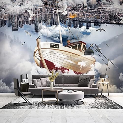 XLMING Stadt Architektur Möwe Segelboot Wolken 3D Tapete Home Dekoration Wohnzimmer Sofa Schlafzimmer Tv Hintergrund Wand-300cm×210cm