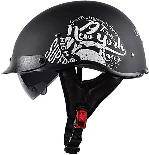 Oldtimer Motorradhelm Halbhelme Brain-Cap Motorrad-Helm Scooter-Helm Moped Retro Halbschale Jet Helm Vintage Motorrad Half Face Helm Mit Sonnenblende DOT/ECE-Zertifiziert Unisex