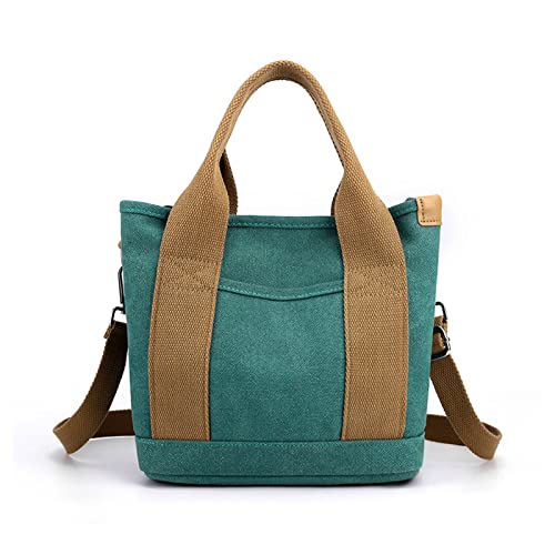 ohodhmnu Damen Tragetasche, Frauen Canvas Schultertasche Mode Top Griff Handtaschen Lady Shopping Bag Große Kapazität Casual Bag Kleine Büchertasche, Seegrün, no pendant