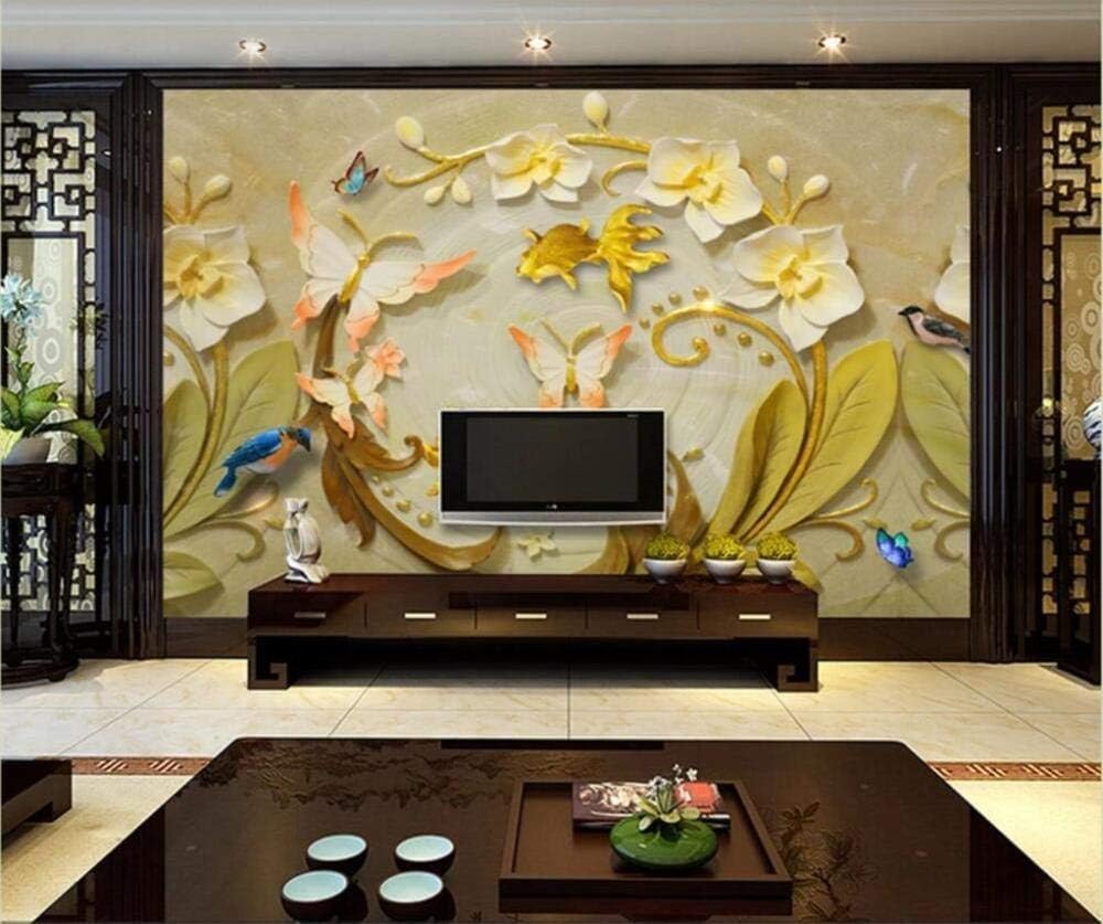 Blumen Schmetterlinge Vögel Fische 3D Tapete Poster Restaurant Schlafzimmer Wohnzimmer Sofa TV Dekorative Wand-150cm×105cm