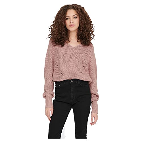 JdY Damen JDYJUSTY L/S V-Neck Pullover KNT NOOS Strickpullover, Woodrose, XS