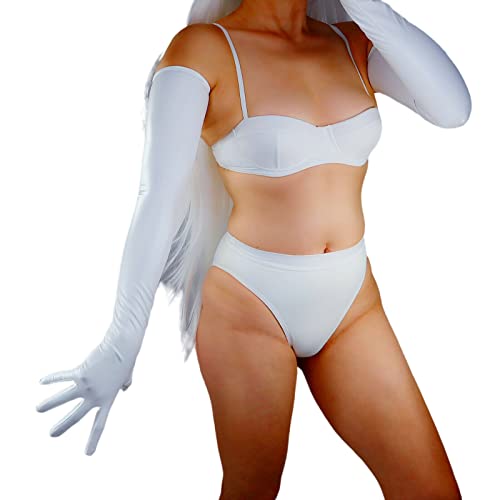 DooWay Damen-Handschuhe, lang, Latex, 70 cm, Stretch, 2. Haut, Kunstgummi, Halloween-Kostüm, Nachtclub, Party-Handschuhe, matt weiß, 85