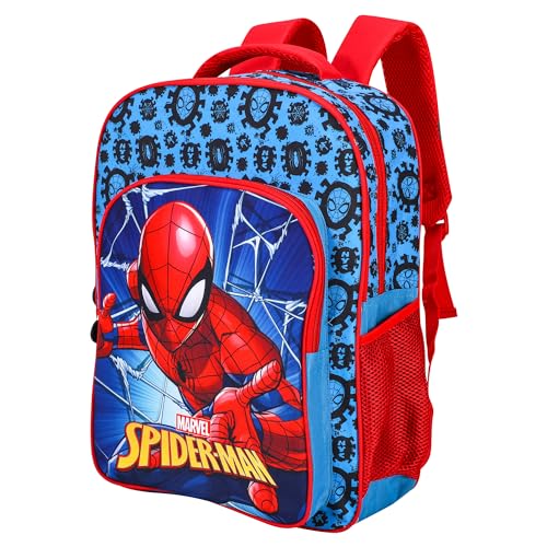 TDL Deluxe Spider-Man Rucksack für Kinder, groß, 45 cm, Schultasche, Mittagessen, Reiserucksack mit Netz-Seitentaschen, Rot, Blau, One size