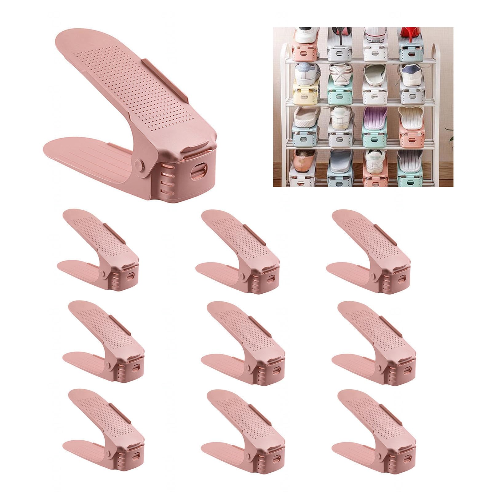 LFLIFENG Schuhschlitz-Organizer, verstellbare Schuhschlitze, doppelstöckiger Schuh-Organizer für Schrank, freistehend, stapelbar, Schuhhalter, Rosa, 25 Stück